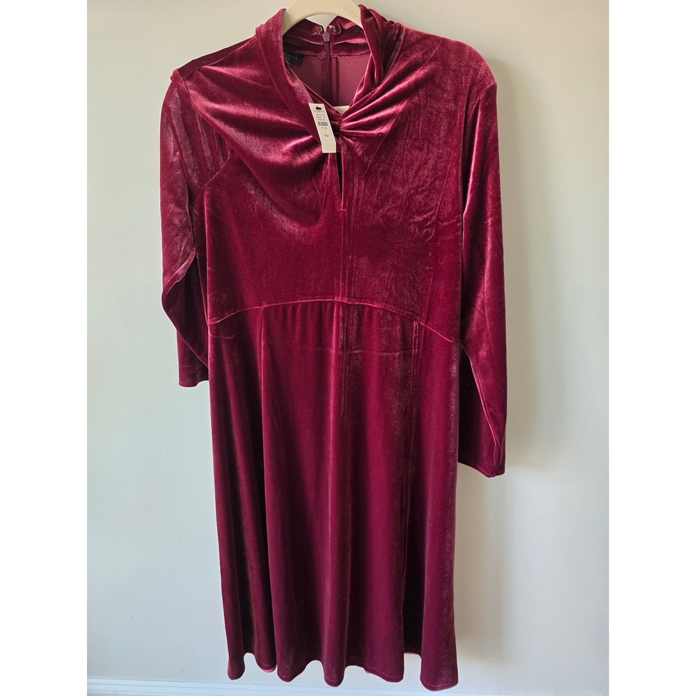 Talbots Petite Burgundy Velvet Twist Front Empire Waist Dress 16P New